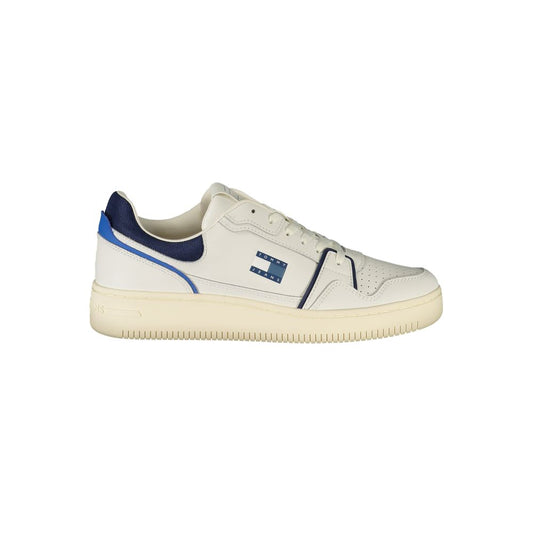 Sneakers by Tommy Hilfiger for men in polyester polyurethane leather blue & white presents a sumptuous silhouette as Men's Fashion Polyester Polyurethane Leather Sneakers, expertly defined by a sumptuous fashion style for a sumptuous, high-fashion look.