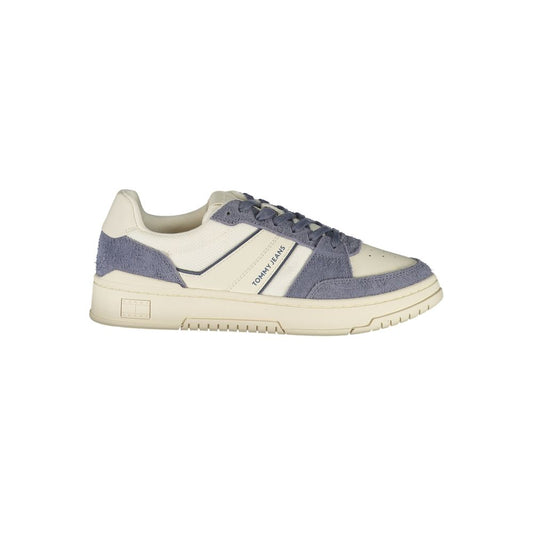 Sneakers by Tommy Hilfiger for men in polyester polyethylene leather blue & white presents a sumptuous silhouette from the Men's Fashion Polyester Polyethylene Leather Sneakers collection, showcasing a sumptuous fashion style for an elevated aesthetic.