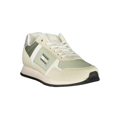 Athletic Sneakers by Tommy Hilfiger for men in polyester & polyurethane green & signature presents a sleek silhouette, perfectly capturing the athletic style essence of The Blend Men's Athletic Polyester & Polyurethane Sneakers with its sleek design and premium finish.