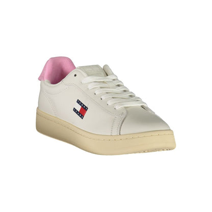 Sneakers by Tommy Hilfiger for women in polyester leather pink & white presents a sumptuous silhouette from the Ecru Women's Fashion Polyester Leather Sneakers collection, showcasing a sumptuous fashion style for an elevated aesthetic.