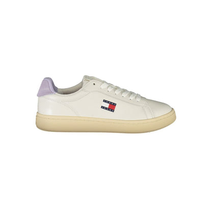 Sneakers by Tommy Hilfiger for women in polyester polyurethane nappa leather white & signature features an opulent silhouette from the Ecru Women's Tennis Polyester Polyurethane Nappa Leather Sneakers collection, showcasing a signature tennis style with an opulent finish.