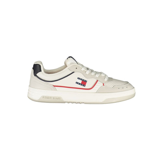 Sneakers by Tommy Hilfiger for men in nappa leather beige & white presents a sumptuous silhouette from the Men's Low-Top Nappa Leather Sneakers collection, showcasing a sumptuous low-top style for an elevated aesthetic.