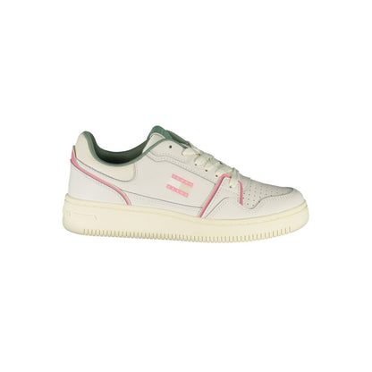 Sneakers by Tommy Hilfiger for women in polyester polyurethane leather green, pink, white & print presents a sumptuous silhouette as Women's Fashion Polyester Polyurethane Leather Sneakers, expertly defined by a sumptuous fashion style for a sumptuous, high-fashion look.