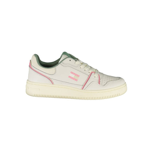 Sneakers by Tommy Hilfiger for women in polyester polyurethane leather green, pink, white & print presents a sumptuous silhouette as Women's Fashion Polyester Polyurethane Leather Sneakers, expertly defined by a sumptuous fashion style for a sumptuous, high-fashion look.