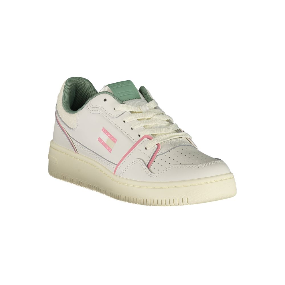 Sneakers by Tommy Hilfiger for women in polyester polyurethane leather green, pink, white & print features a sumptuous design, perfectly showcasing the sumptuous fashion style of this Women's Fashion Polyester Polyurethane Leather Sneakers.