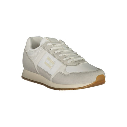 Athletic Sneakers by Tommy Hilfiger for men in polyester & polyethylene white & signature features an stately silhouette, showcasing the signature athletic style of the Men's Athletic Polyester & Polyethylene Sneakers collection with a truly stately finish.