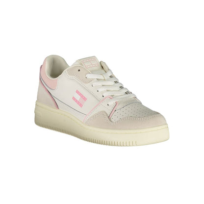 Athletic Sneakers by Tommy Hilfiger for women in polyester polyethylene leather pink & white features an stately silhouette, showcasing the signature athletic style of the Crisp Women's Athletic Polyester Polyethylene Leather Sneakers collection with a truly stately finish.