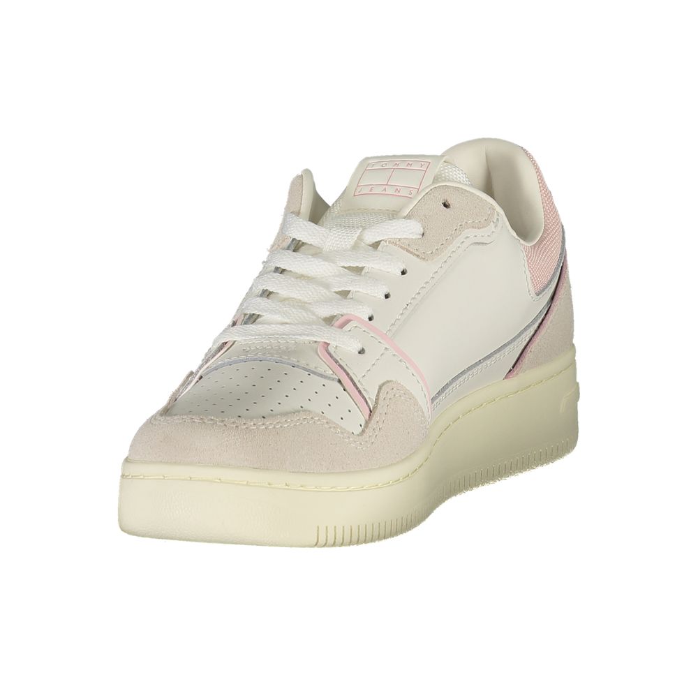 Athletic Sneakers by Tommy Hilfiger for women in polyester polyethylene leather pink & white presents a sleek silhouette, perfectly capturing the athletic style essence of Crisp Women's Athletic Polyester Polyethylene Leather Sneakers with its sleek design and premium finish.