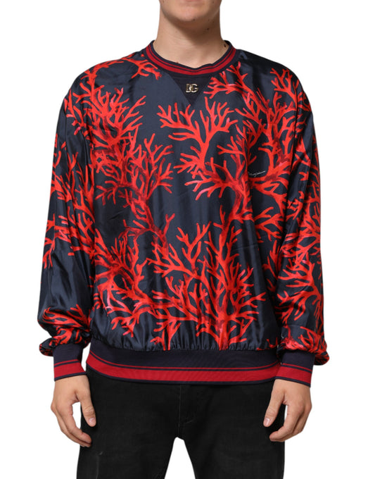 Sweater by Dolce & Gabbana for men in silk coral, navy, red & print showcases an masterful silhouette, artfully detailed with a masterful crew neckline and for a sophisticated, premium finish.