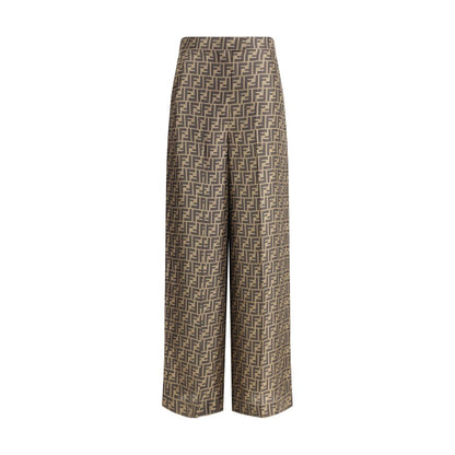 Palazzo Pants by Fendi for women in silk brown, patterned & monogram features an sophisticated high rise and straight, regular-fit & wide with a precise long, creating a sophisticated and sophisticated silhouette.