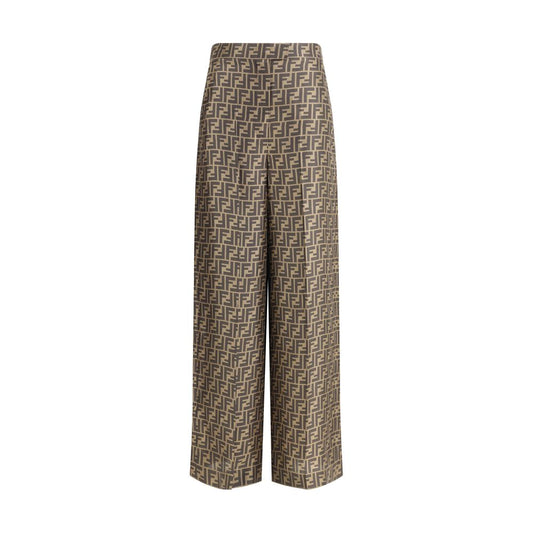 Palazzo Pants by Fendi for women in silk brown, patterned & monogram features an sophisticated high rise and straight, regular-fit & wide with a precise long, creating a sophisticated and sophisticated silhouette.
