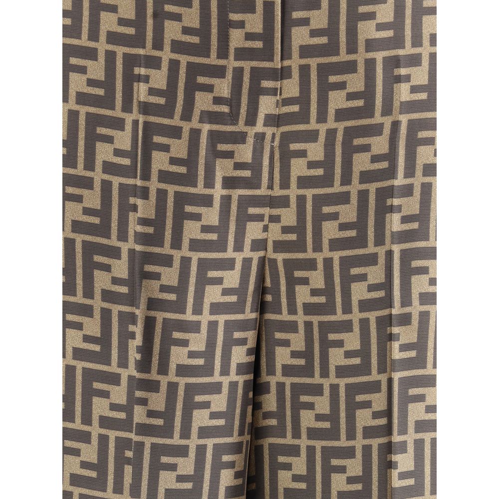 Palazzo Pants by Fendi for women in silk brown, patterned & monogram presents a refined pantology silhouette, artfully defined by a refined pantology straight, regular-fit & wide, long, and a sophisticated high rise.