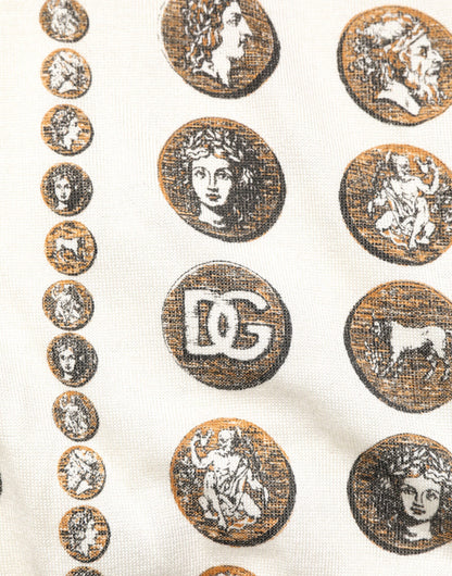 Dolce & Gabbana Silk Ivory Coin Print Logo Men Polo T-shirt