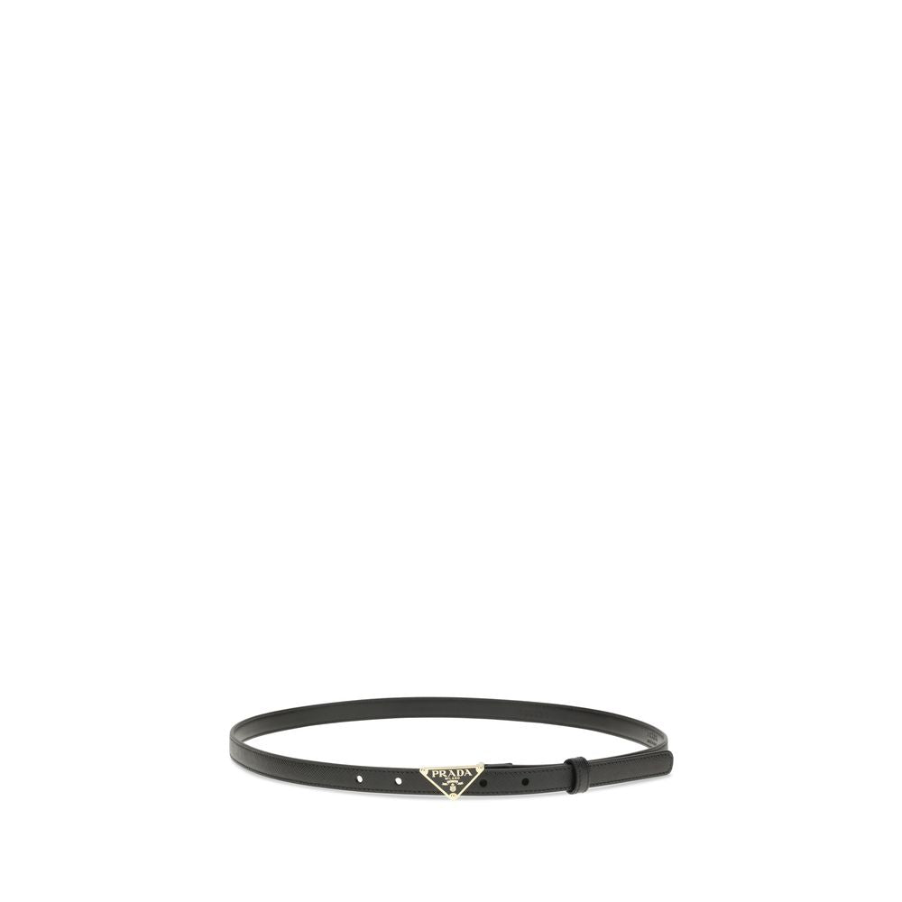 Belt by Prada for women in bos taurus calf leather & saffiano leather black features an artisanal finish, elegantly showcasing the signature style and artisanal craftsmanship of the Bos Taurus Calf Leather & Saffiano Belt design.