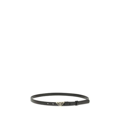 Belt by Prada for women in bos taurus calf leather & saffiano leather black features an artisanal finish, elegantly showcasing the signature style and artisanal craftsmanship of the Bos Taurus Calf Leather & Saffiano Belt design.