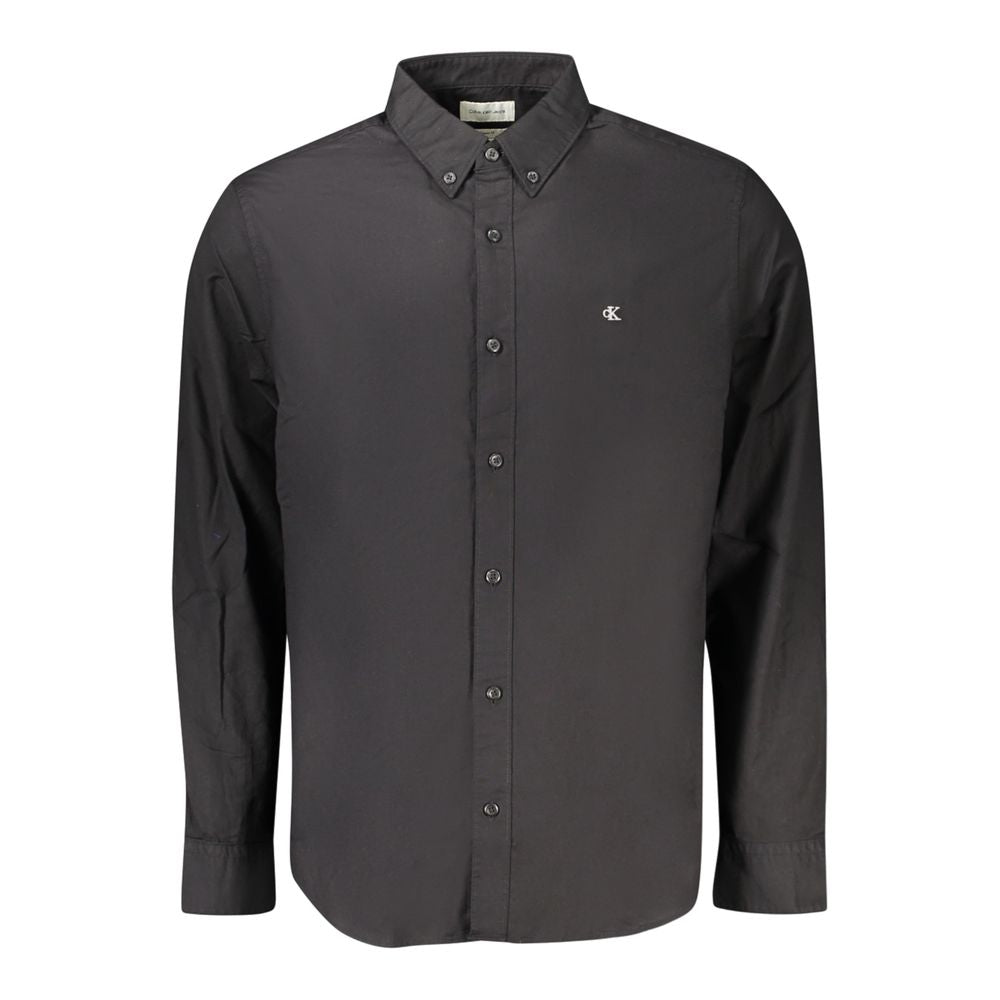 Shirt by Calvin Klein for men in denim cotton black, featuring a nuanced long-sleeve and nuanced button-down-collar neckline for a sophisticated finish.