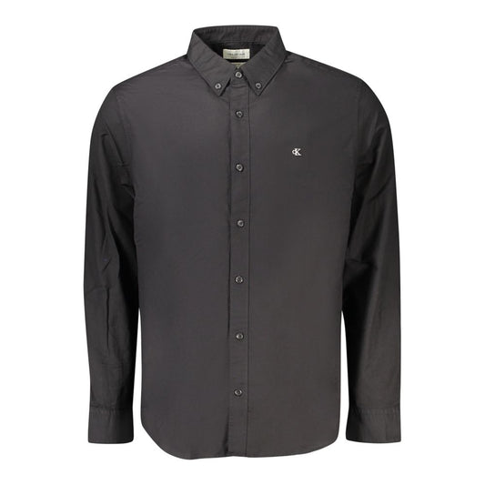 Shirt by Calvin Klein for men in denim cotton black, featuring a nuanced long-sleeve and nuanced button-down-collar neckline for a sophisticated finish.