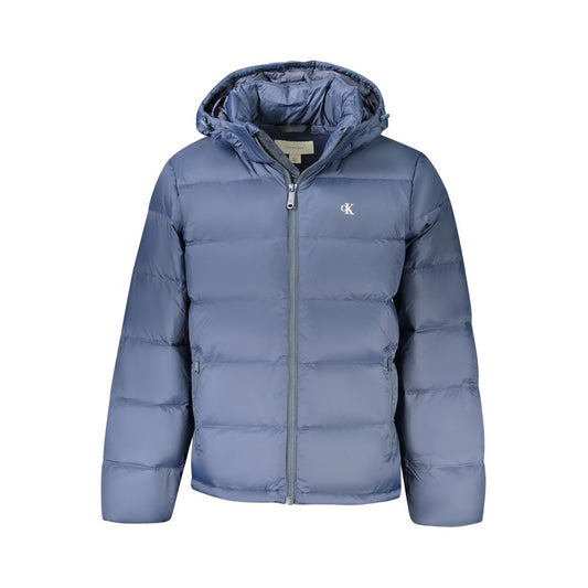 Hooded Puffer Jacket by Calvin Klein for men in polyamide & duck down blue features an on trend silhouette, showcasing refined lightweight, pockets, hooded & insulated and a sophisticated hooded neckline for a truly on trend finish.