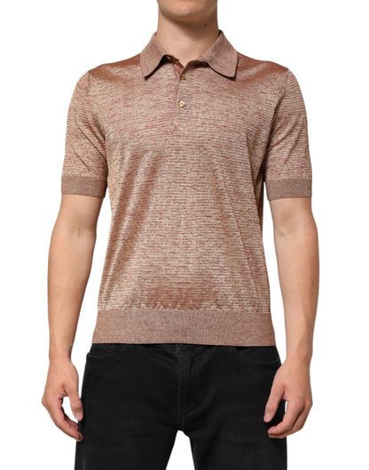 Dolce & Gabbana Brown Silk Textured Short Sleeve Polo T-shirt