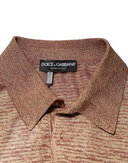 Dolce & Gabbana Brown Silk Textured Short Sleeve Polo T-shirt