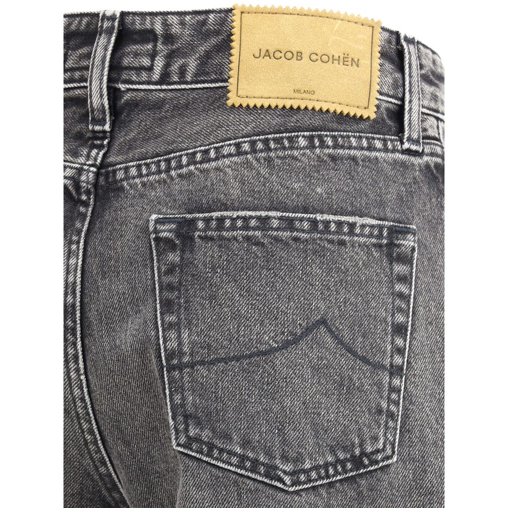 Jeans by Jacob Cohen for women in denim cotton gray & patterned features a refined silhouette with a refined relaxed-fit, regular-fit & wide, defined by a high rise and a refined long for a refined finish.