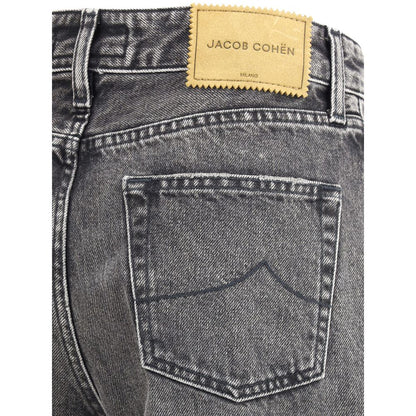 Jeans by Jacob Cohen for women in denim cotton gray & patterned features a refined silhouette with a refined relaxed-fit, regular-fit & wide, defined by a high rise and a refined long for a refined finish.