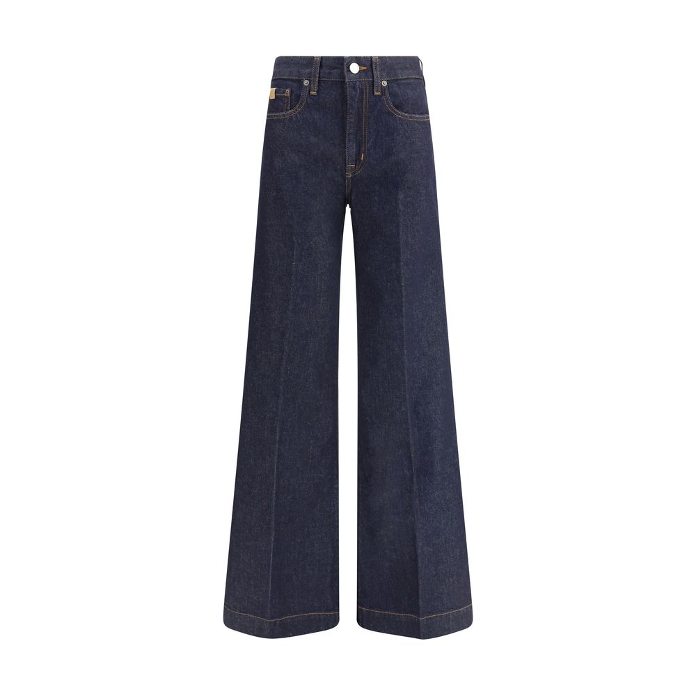 Jeans by Jacob Cohen for women in cotton blue & patterned features an refined tailoring silhouette, showcasing a premium regular-fit & wide with a high rise and long cut for a refined tailoring look.