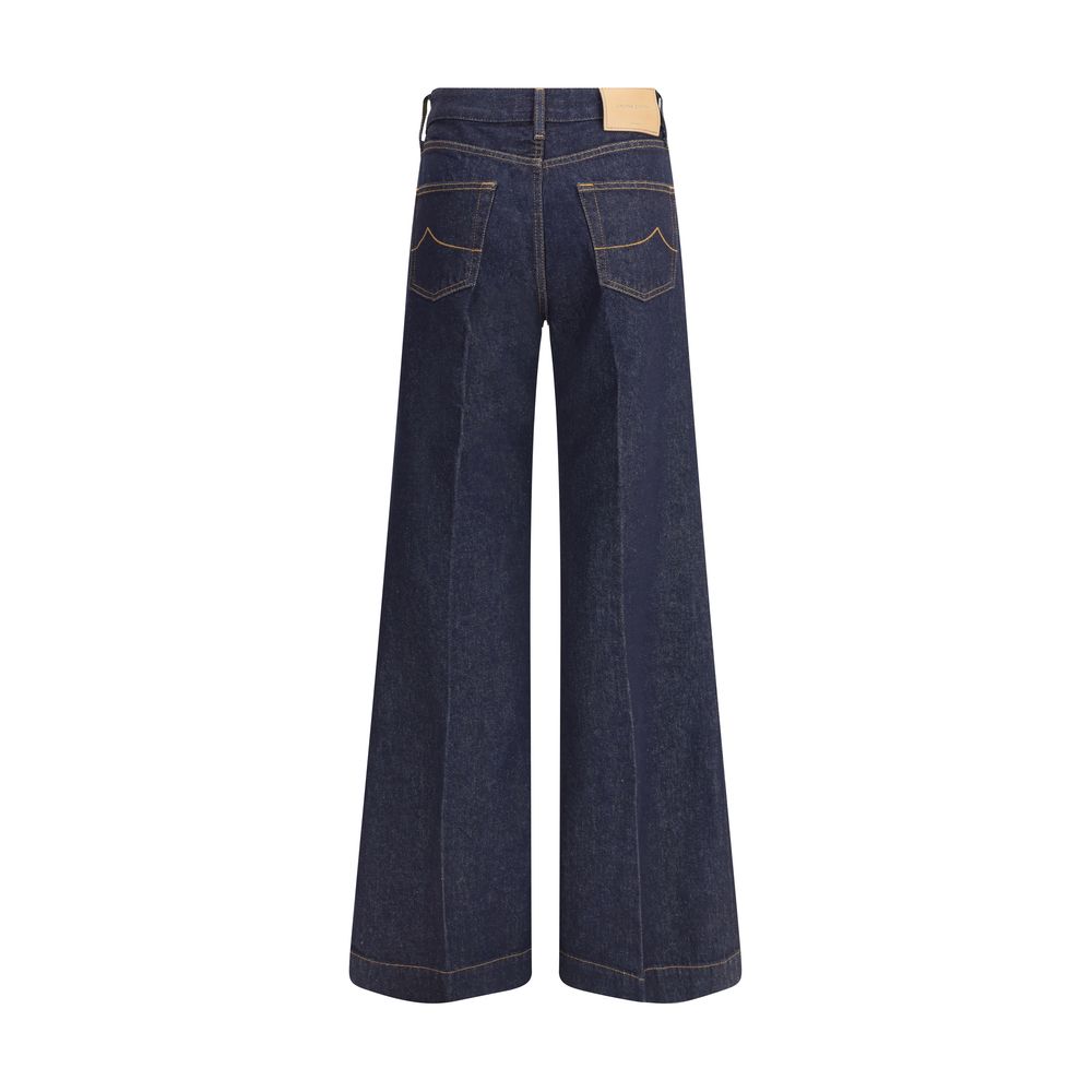 Jeans by Jacob Cohen for women in cotton blue & patterned features a polished silhouette with a polished regular-fit & wide, reaching a polished long and finished with a polished high rise.