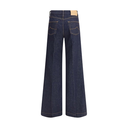 Jeans by Jacob Cohen for women in cotton blue & patterned features a polished silhouette with a polished regular-fit & wide, reaching a polished long and finished with a polished high rise.
