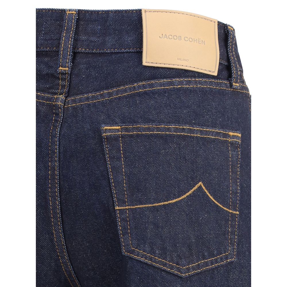 Jeans by Jacob Cohen for women in cotton blue & patterned presents a tailored silhouette, showcasing a tailored regular-fit & wide and long cut with a refined high rise for a truly tailored aesthetic.