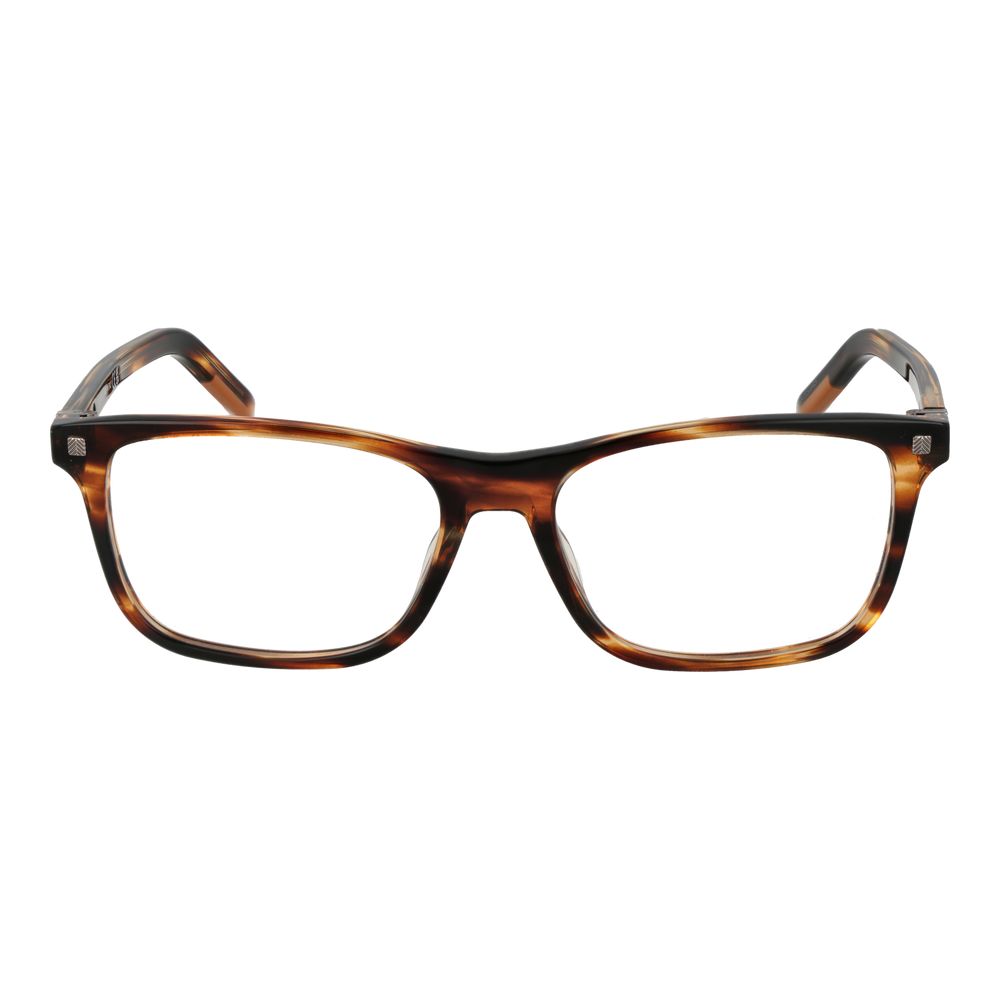 Eyeglasses Frames by Ermenegildo Zegna for men in acetate brown features an refined silhouette, showcasing a sophisticated brown coloured frame and refined full-frame frame design for a refined look.