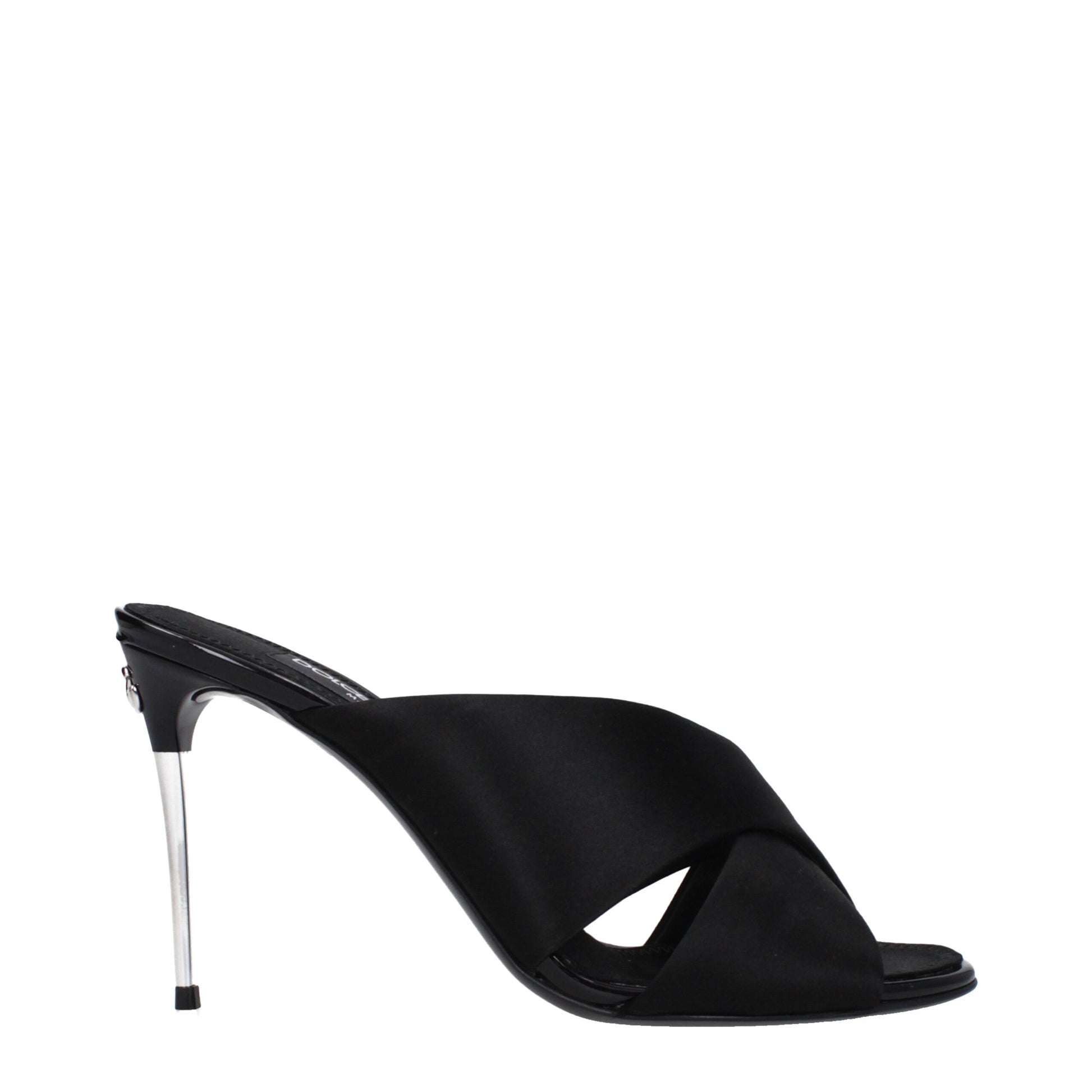 High-Heel Stiletto Sandals by Dolce & Gabbana for women in leather & satin black features an architectural design from the Women's Leather & Satin High-Heel Stiletto Sandals collection, defined by a architectural stiletto high-heel 9-5-cm-heel and open toe style for a architectural finish.
