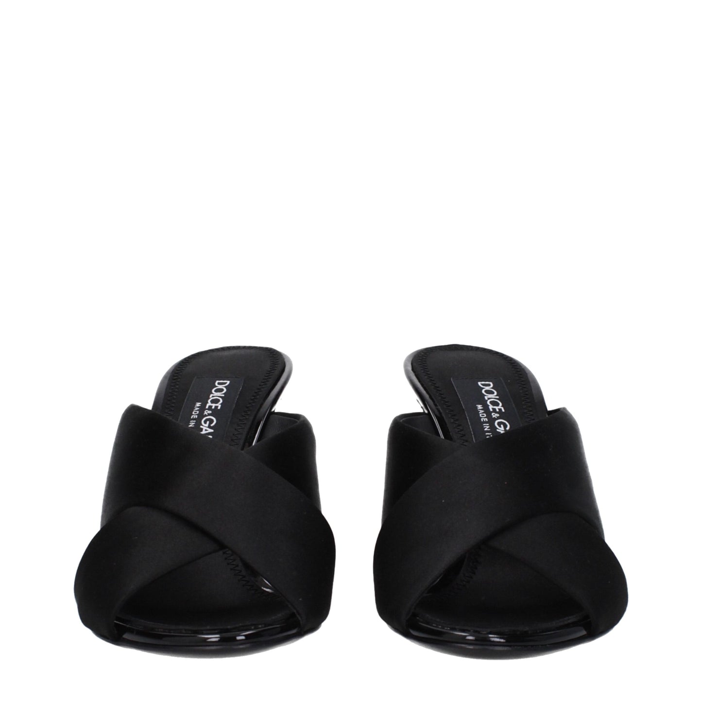 High-Heel Stiletto Sandals by Dolce & Gabbana for women in leather & satin black showcases a sculptural silhouette as Women's Leather & Satin High-Heel Stiletto Sandals, defined by a sculptural stiletto high-heel 9-5-cm-heel and sculptural open toe style for a sculptural look.