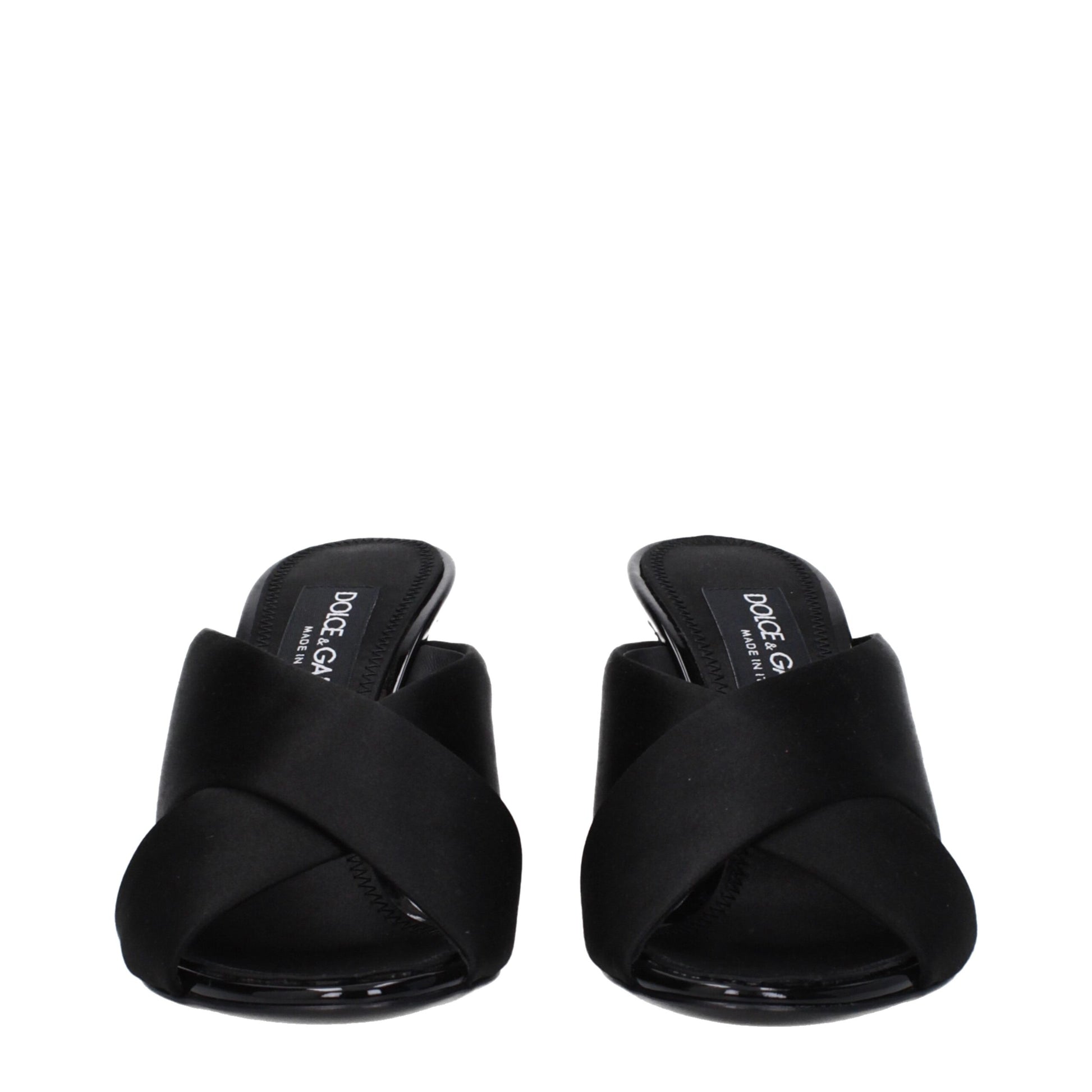 High-Heel Stiletto Sandals by Dolce & Gabbana for women in leather & satin black showcases a sculptural silhouette as Women's Leather & Satin High-Heel Stiletto Sandals, defined by a sculptural stiletto high-heel 9-5-cm-heel and sculptural open toe style for a sculptural look.