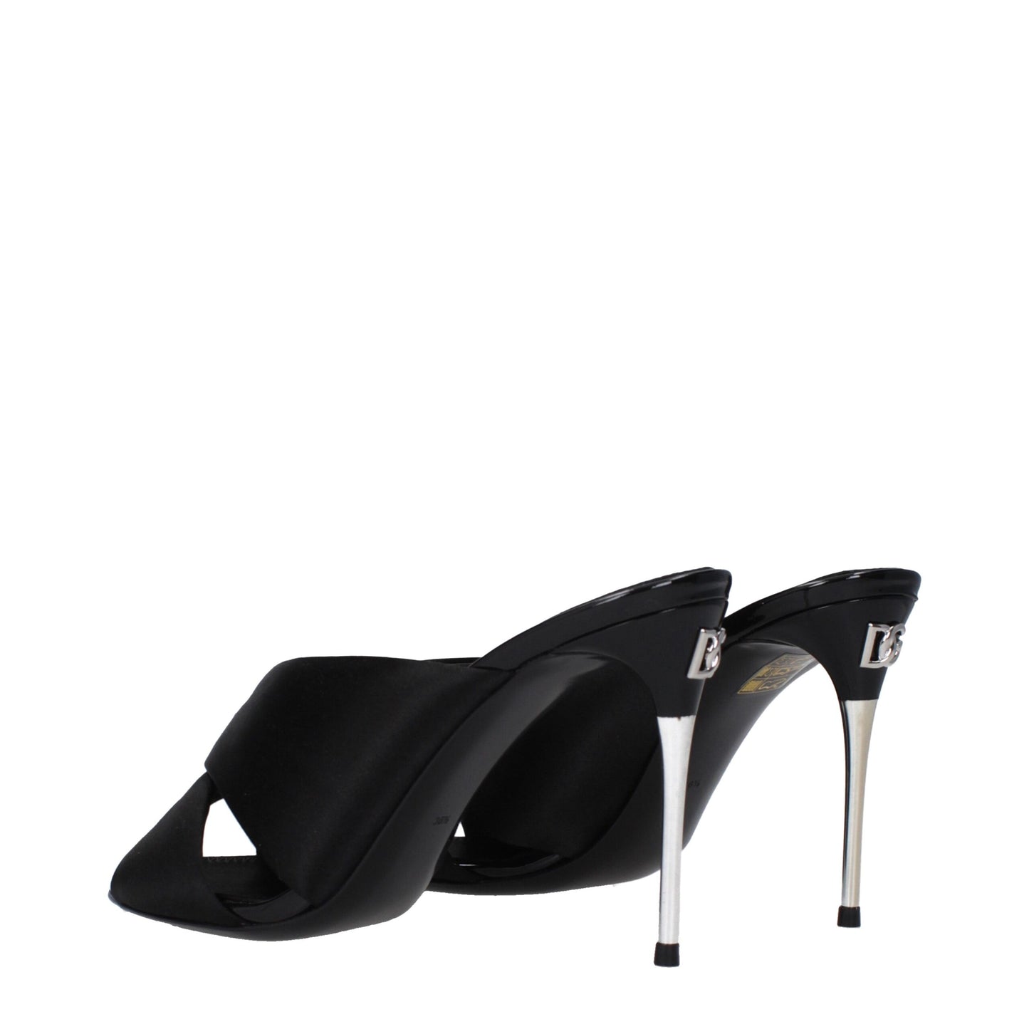 High-Heel Stiletto Sandals by Dolce & Gabbana for women in leather & satin black features an exquisite silhouette, showcasing the exquisite Women's Leather & Satin High-Heel Stiletto Sandals with a stiletto high-heel 9-5-cm-heel and open toe style.