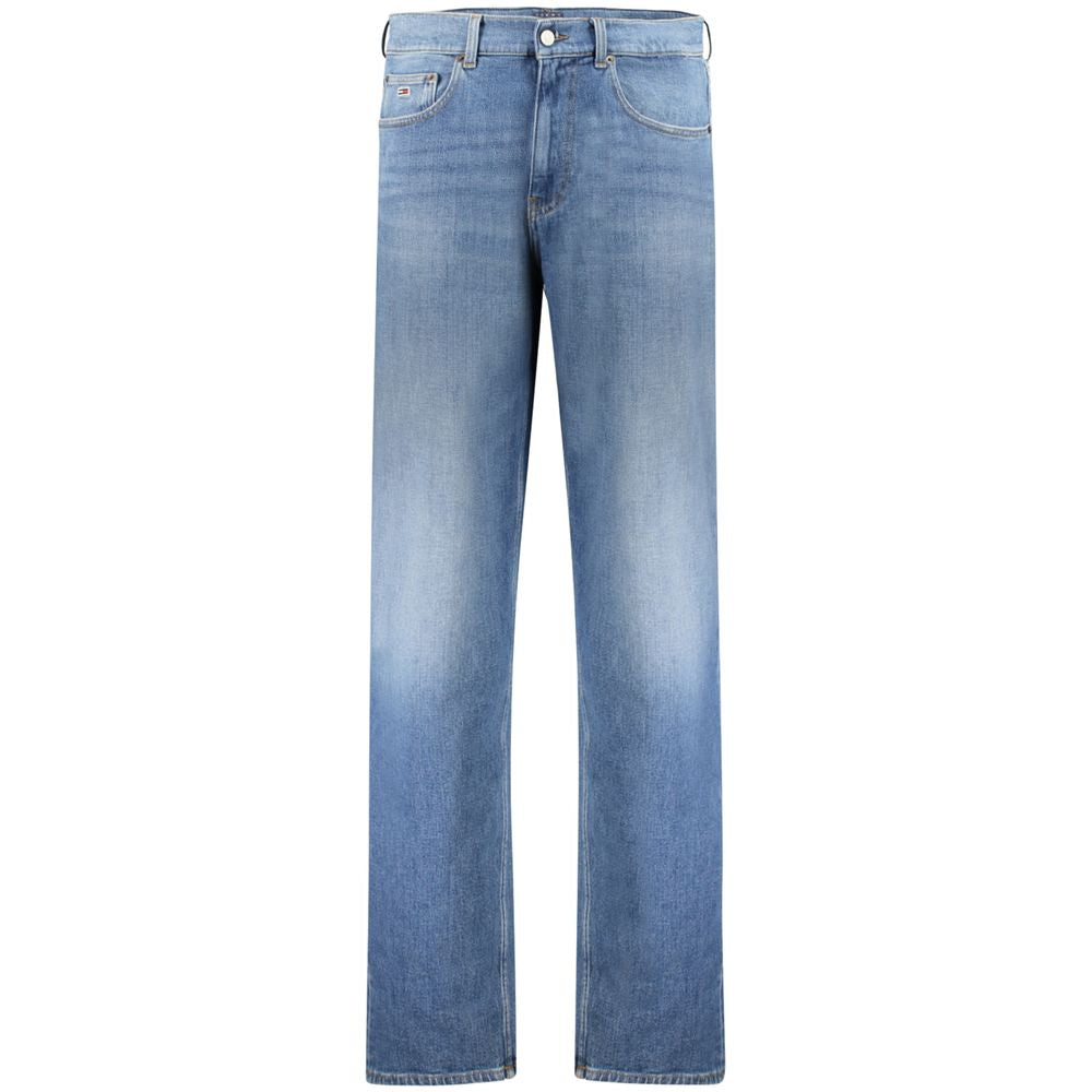 Jeans by Tommy Hilfiger for men in stretch denim cotton blue features an refined tailoring silhouette, showcasing a premium tapered-leg & regular-fit with a and long cut for a refined tailoring look.