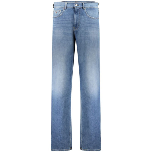 Jeans by Tommy Hilfiger for men in stretch denim cotton blue features an refined tailoring silhouette, showcasing a premium tapered-leg & regular-fit with a and long cut for a refined tailoring look.