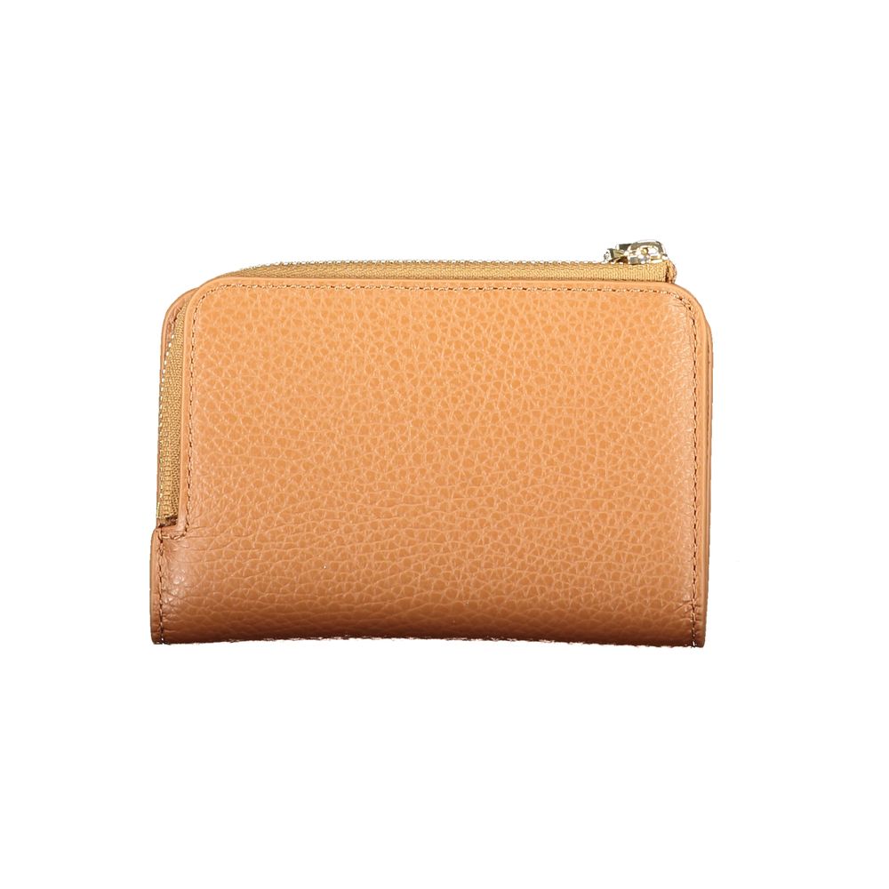 Wallet by Coccinelle for women in leather brown & signature showcases a refined silhouette, artfully capturing the essence of the refined Metallic Soft Leather Wallet design with functional coin-purse.
