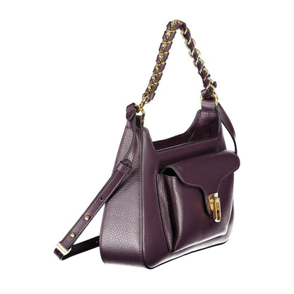 Medium 2-in-1 Shoulder & Crossbody Flap Handbag by Coccinelle for women in grained leather gold, purple & signature features a signature silhouette, showcasing a secure flap, zipper & clasp and signature external-pockets with versatile crossbody-strap, shoulder-strap, adjustable-strap, detachable-strap & handle for a sophisticated look.