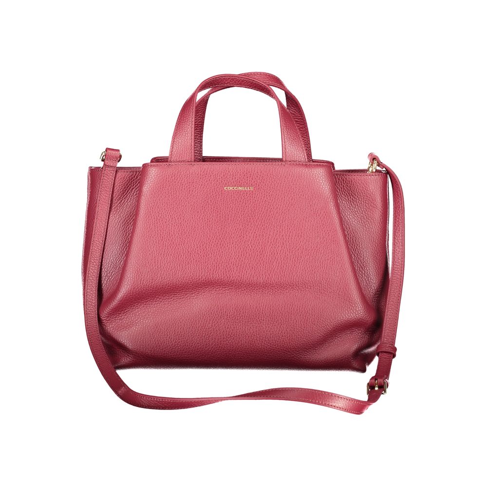 This Satchel Handbag by Coccinelle for women in grained leather and gold & purple presents a sculptural silhouette featuring a secure zipper, ample built-in-compartments, and versatile shoulder-strap, adjustable-strap & detachable-strap for a sculptural finish.