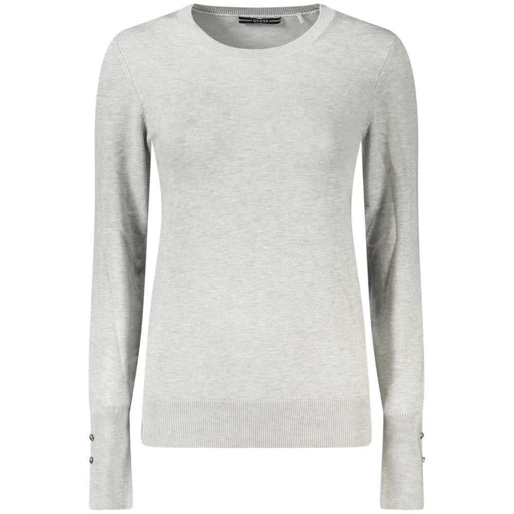 Sweatshirt by Guess Jeans for women in viscose & polyamide gray features an provocated silhouette, detailed with a provocated and a refined crew neckline for a sophisticated aesthetic.