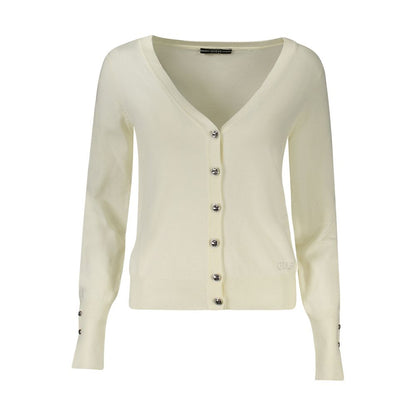 Cardigan by Guess Jeans for women in viscose & polyamide white showcases a luxurious silhouette, meticulously detailed with a sophisticated v-neck neckline and for a refined finish.