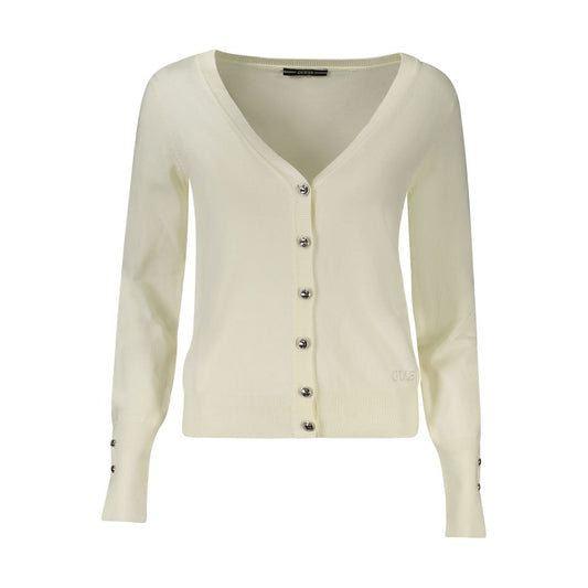 Cardigan by Guess Jeans for women in viscose & polyamide white showcases a luxurious silhouette, meticulously detailed with a sophisticated v-neck neckline and for a refined finish.
