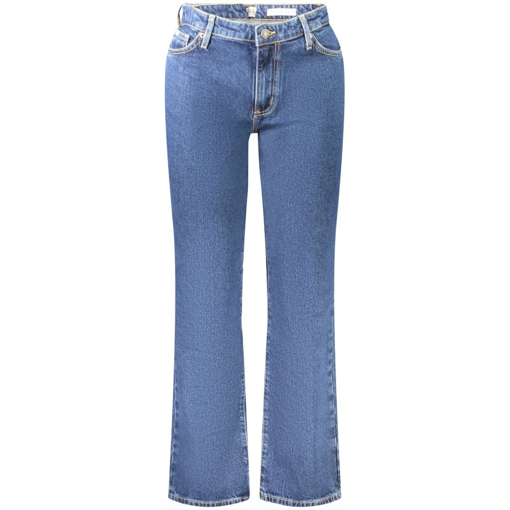 Jeans by Guess Jeans for women in stretch denim cotton blue & signature presents a tailored silhouette, showcasing a tailored straight-leg and long cut with a refined mid rise for a truly tailored aesthetic.