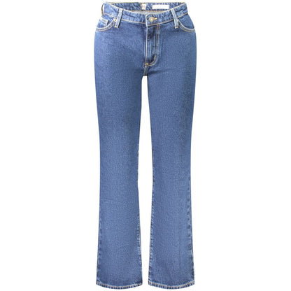Jeans by Guess Jeans for women in stretch denim cotton blue & signature presents a tailored silhouette, showcasing a tailored straight-leg and long cut with a refined mid rise for a truly tailored aesthetic.