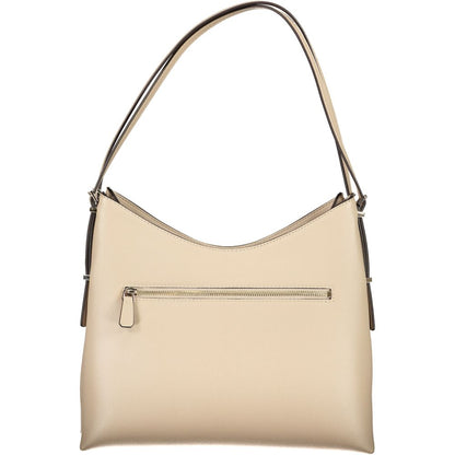 Large Shoulder Hobo Handbag by Guess Jeans for women in polyethylene & polyurethane beige, gold & patterned features a signature silhouette, showcasing a secure and signature with versatile shoulder-strap for a sophisticated look.