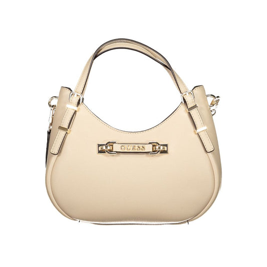 Small Satchel Handbag by Guess Jeans for women in polyethylene & polyurethane beige features an refined silhouette, showcasing a secure zipper, ample built-in-compartments & cardholder, and versatile shoulder-strap, handle & adjustable-strap for a sophisticated refined aesthetic.