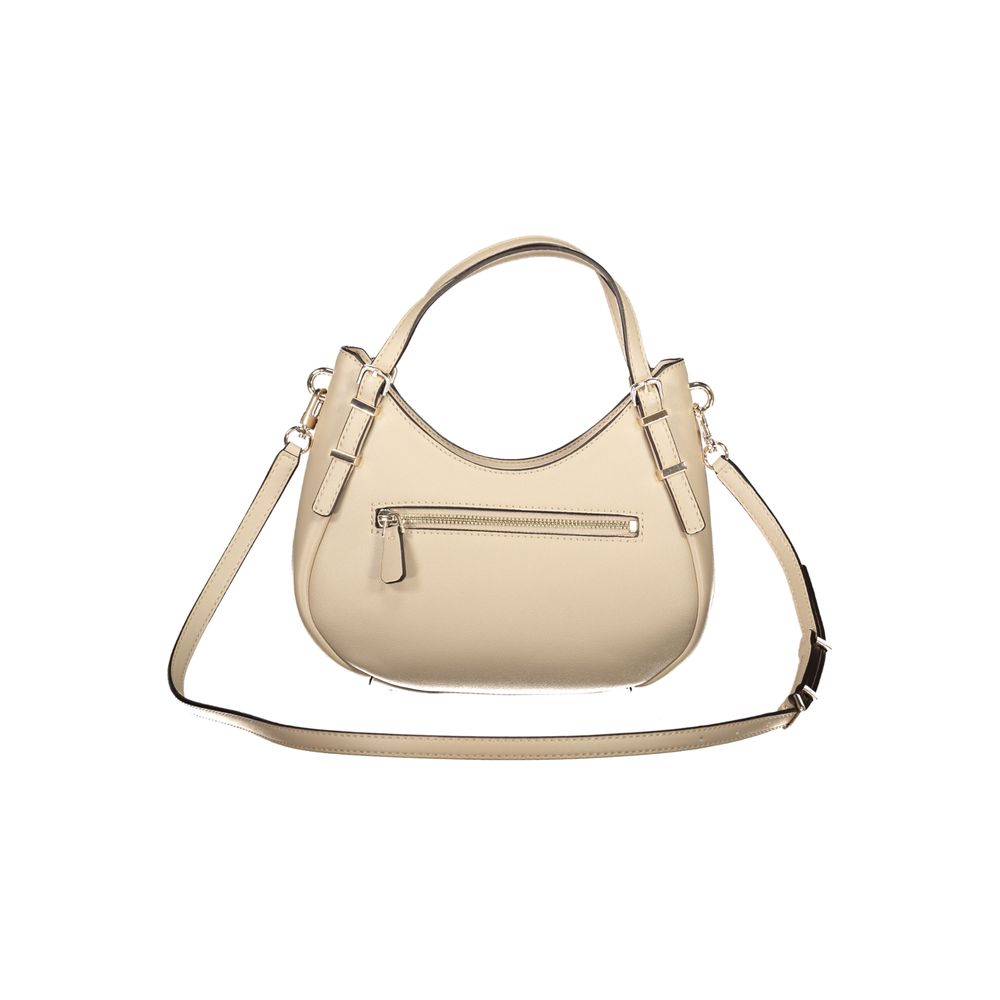 Small Satchel Handbag by Guess Jeans for women in polyethylene & polyurethane beige features a ornamental silhouette, showcasing a secure zipper, ample built-in-compartments & cardholder, and ornamental shoulder-strap, handle & adjustable-strap for a sophisticated look.