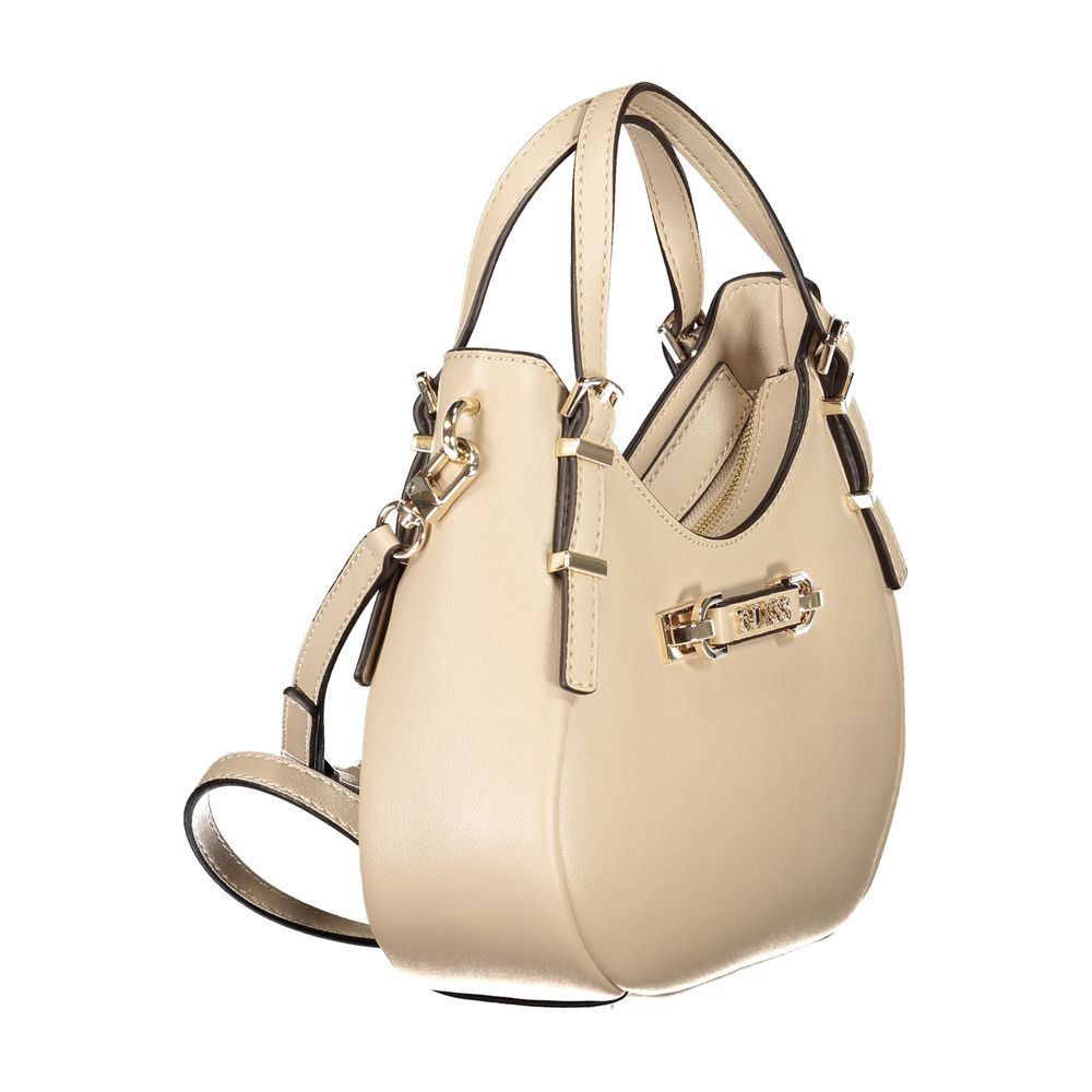 Small Satchel Handbag by Guess Jeans for women in polyethylene & polyurethane beige presents a ornamental silhouette, showcasing a secure zipper, ample built-in-compartments & cardholder, and versatile shoulder-strap, handle & adjustable-strap for a ornamental finish.