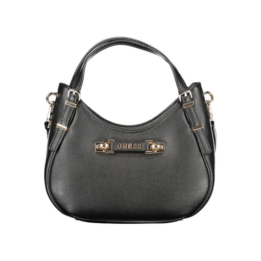 Small Satchel Handbag by Guess Jeans for women in polyethylene & polyurethane black features an refined silhouette, showcasing a secure zipper, ample cardholder, and versatile shoulder-strap, adjustable-strap, detachable-strap & handle for a sophisticated refined aesthetic.